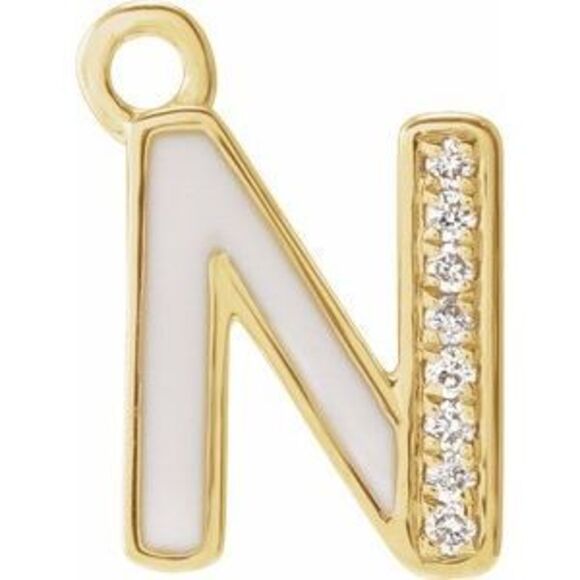 Kazi Luxury 14K Yellow .025 CTW Natural Diamond Blush Enamel Initial N Dangle